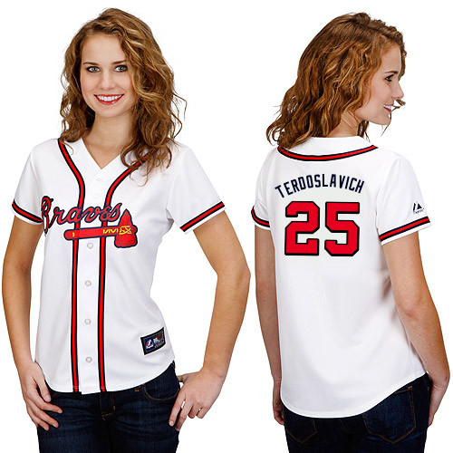 Joey Terdoslavich #25 mlb Jersey-Atlanta Braves Women's Authentic Home White Cool Base Baseball Jersey